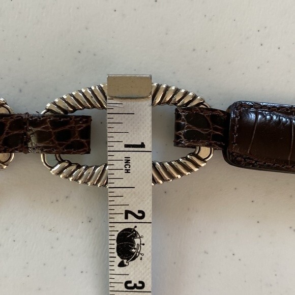 Brighton Patent Moc Croc Leather Embossed Chain Belt Oval Silver Hook Buckle - Picture 10 of 15